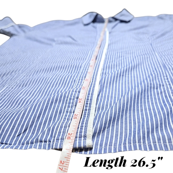Chico's Blue White Stripe Button Front Shirt 2 / L Cotton Piping Coastal Preppy - Picture 12 of 13